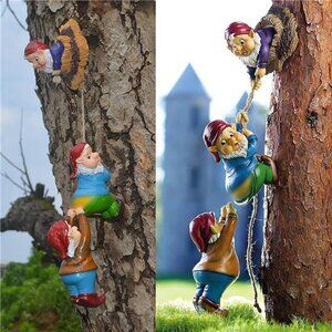 Climbing Rope Gnomes Garden Statue,Gnom Statue Resin Garden Gnome Tree Hugger